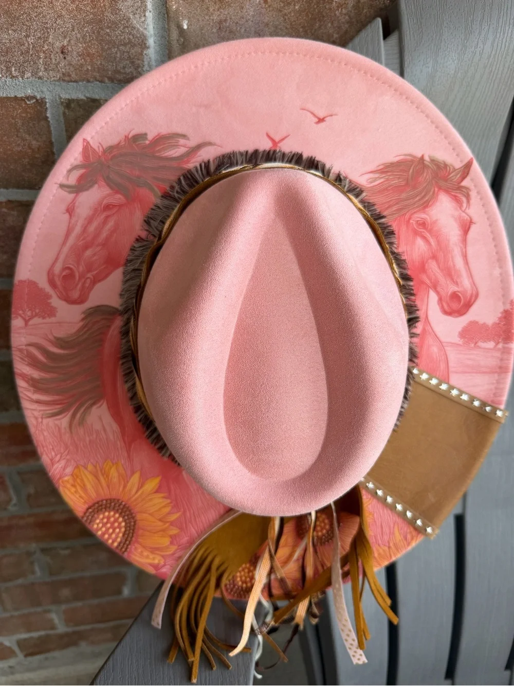 Pink Women's Felt Western Hat with Sunflower Accent